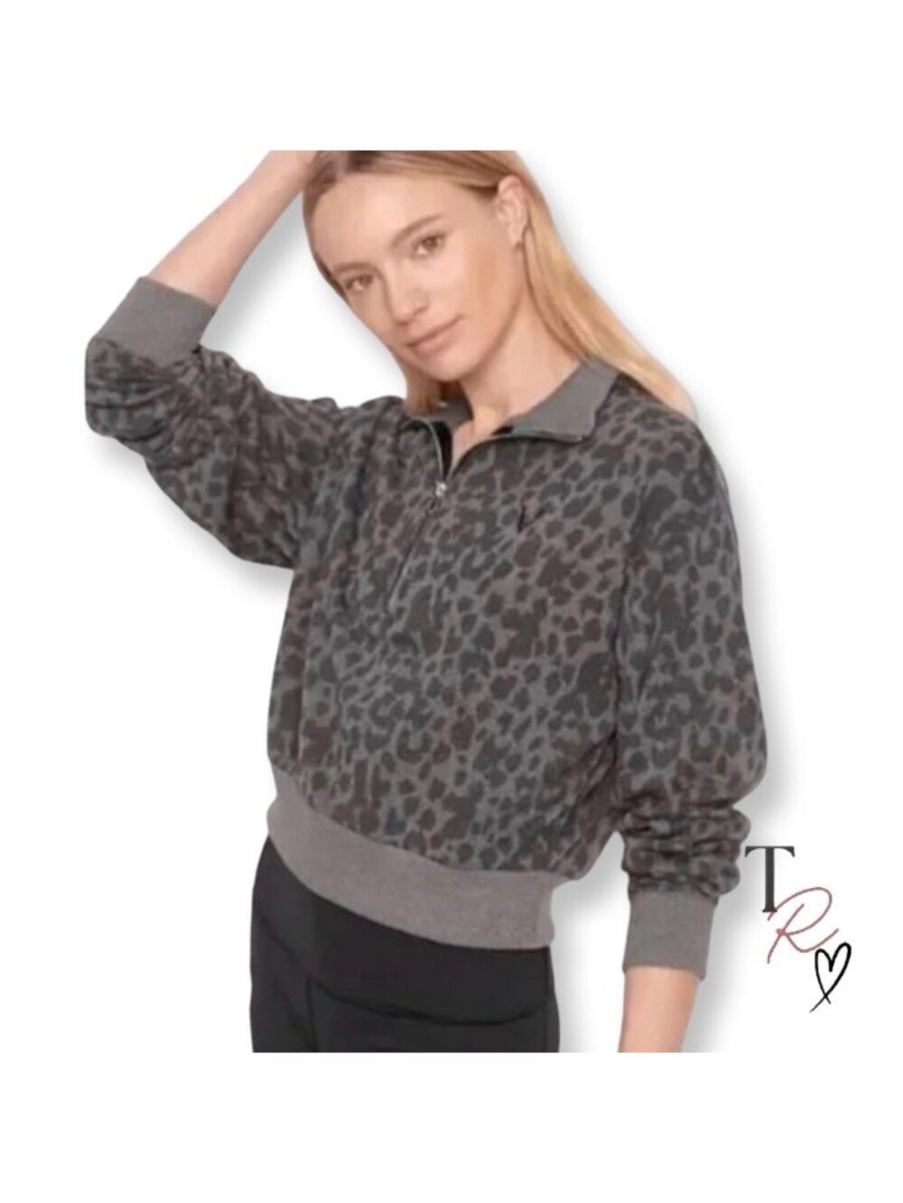 Victoria’s Secret PINK Animal Leopard Print Half Zip Pullover Sweatshirt Small